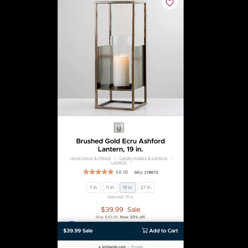 ✨Gold brushed lantern 19” (medium)